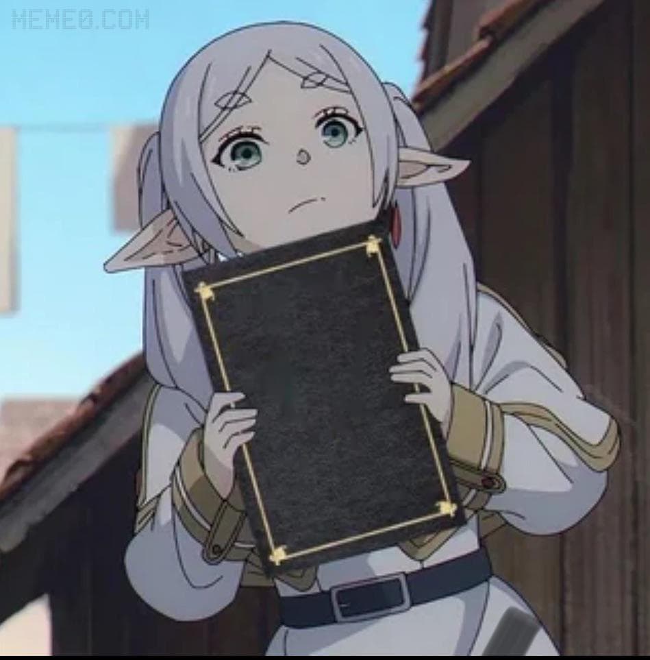 Frieren holding a book meme template - Click to create your own meme