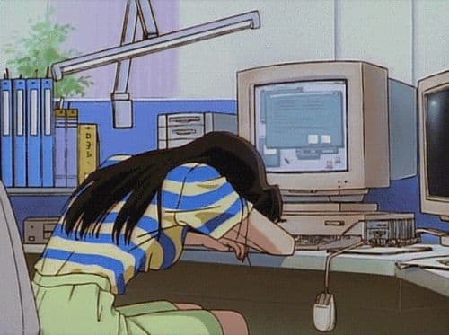 Anime girl computer head down meme template - Click to create your own meme